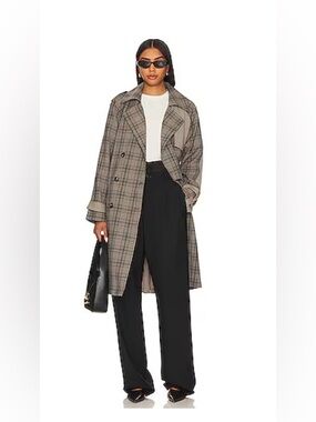 Steve Madden Checkered Houndstooth Plaid Double Breasted Light Trench Sz XXL NWT
